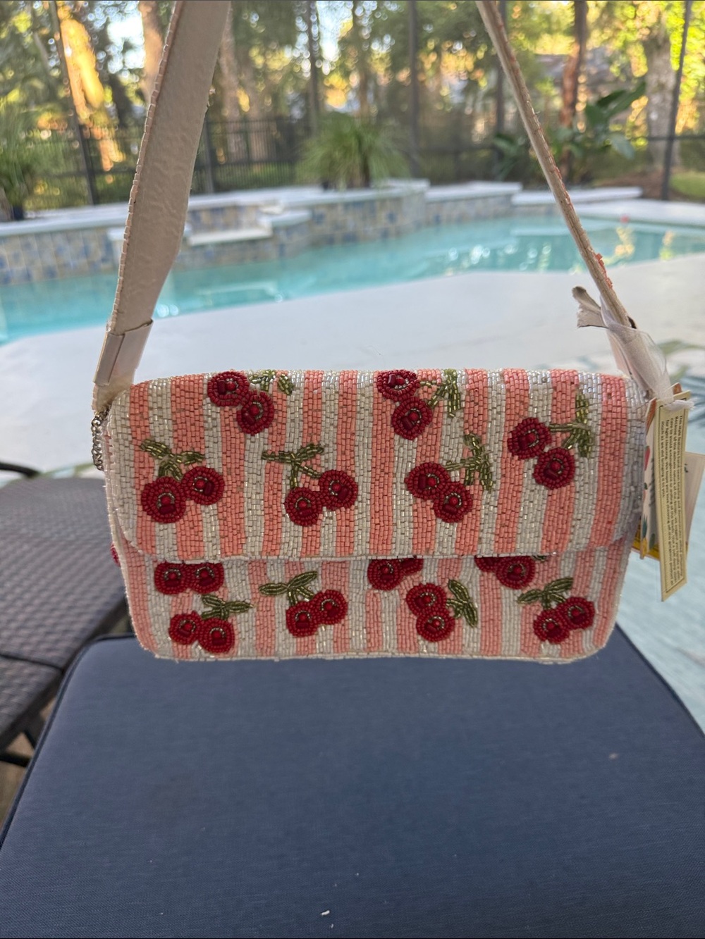 Beaded Cherry Shoulder Bag - Pink/Red